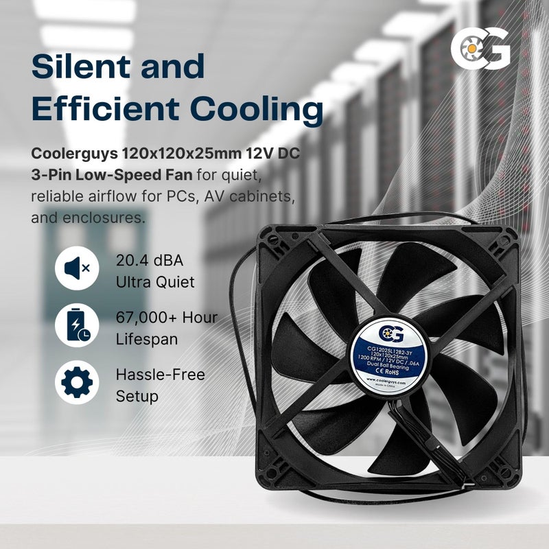 Coolerguys Dual Ball Bearing 12v 3pin Fan (120x25mm, Low Speed) - Image 2